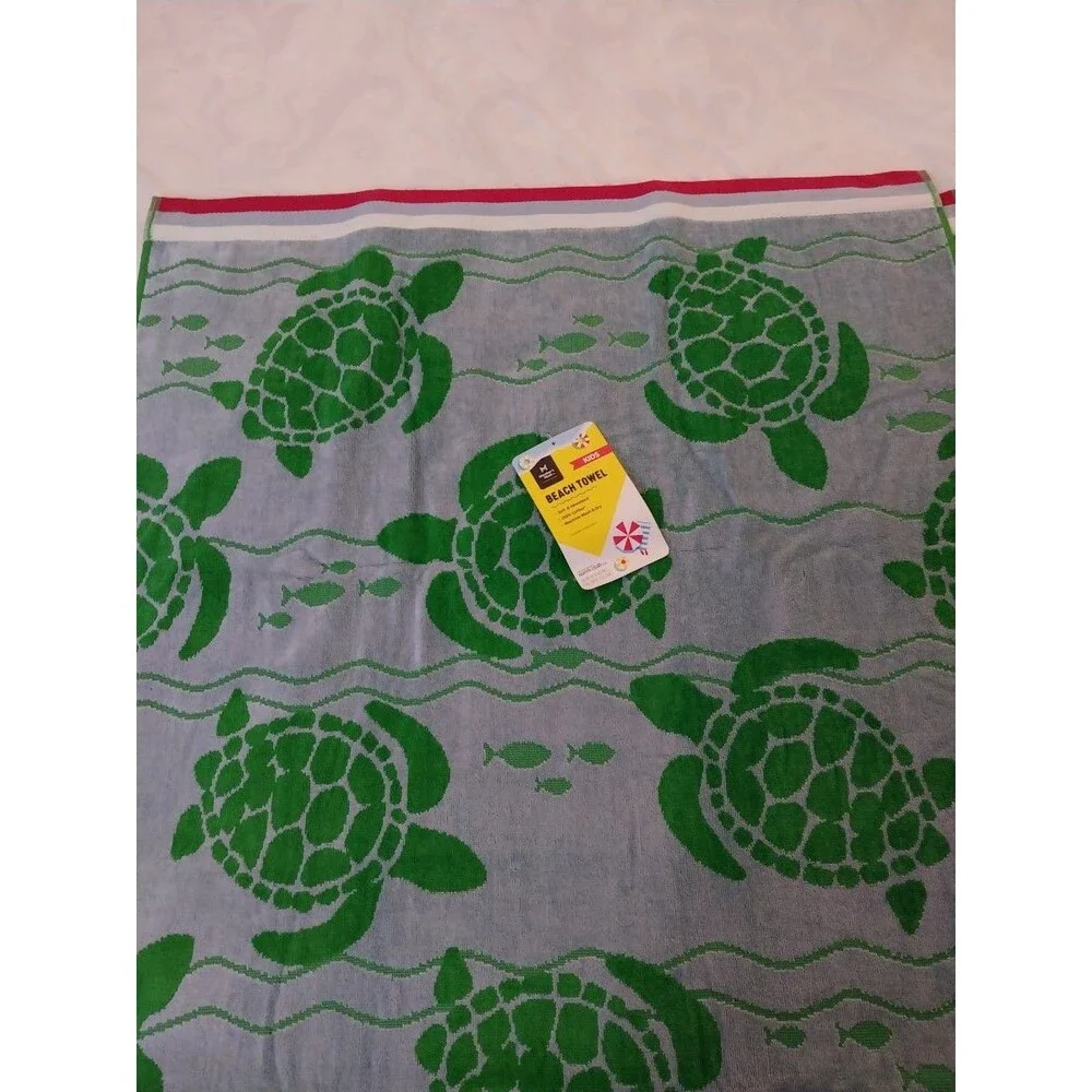 Member's Mark Kids Beach Towel Turtle Swim 30x60 in Green 100% Cotton Bath Towel
